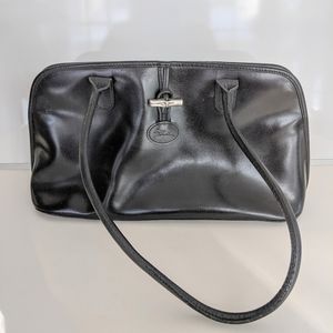Longchamp Black Leather Satchel Bag